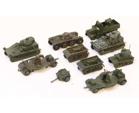 Dinky Toys group of 10 loose and playworn military models to include; No.151 Water Tanker, No.152A Light Tank, No.162A Light 