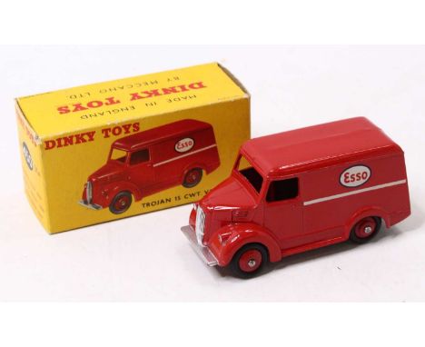 Dinky Toys No. 450 Trojan van Esso, comprising red body with white stripe, red hubs and Esso livery, housed in the original c