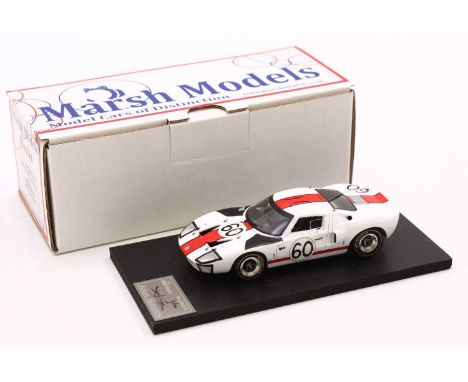 A Marsh Models No. MM253 1/43 scale factory hand built model of a 1966 Ford GT 40 Essex Wire Le Mans race car, comprising of 