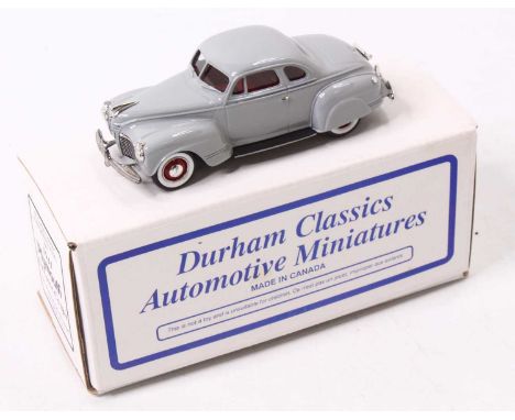 Durham Classics 1/43rd scale white metal model of a 1941 Plymouth Deluxe Coupe, finished in grey with red interior, 4th Editi