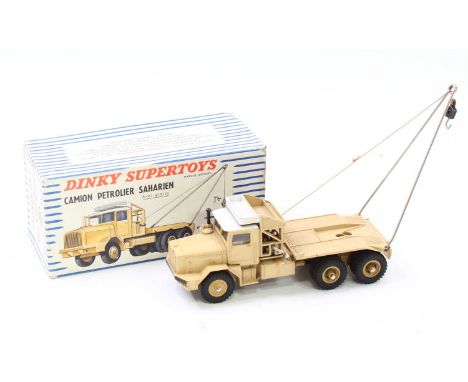 French Dinky Toys No.888 GBO Berliet Sahara recovery vehicle, comprising of a light tan body with white roof and plastic tan 