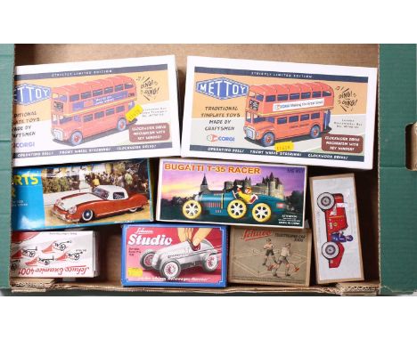 Tray containing a quantity of various reproductional and other tinplate models to include; Shuco Studio Mercedes Grand Prix 1