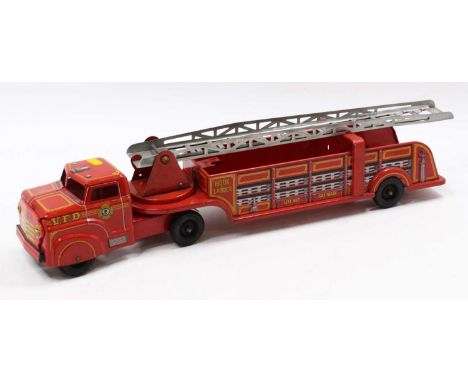 Marx tinplate and articulated VFD Fire engine with extending and rise and fall ladder,