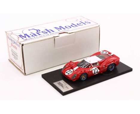A Marsh Models No. MM197 1/43 scale factory hand built model of a Ferrari 412P race car, comprising red &amp; white body with