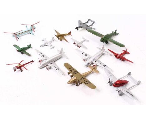 Collection of mixed diecast aircraft to include Dinky, Tootsie Toys and others, 13 examples to include Dinky Toy Light Transp