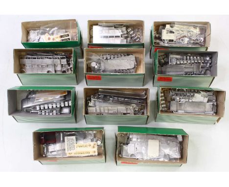 11 1:76 scale white metal kits for buses, all by Model Road Replicas, including an AEC Routemaster, a Daimler Fleetline and o