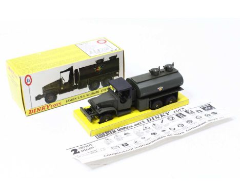 French Dinky Toys Military 823 GMC Tanker, green body with black plastic canopy, concave hubs, very bright example with origi