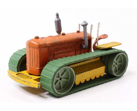 Crescent Toys, loose model of a Crawler Tractor, comprising an orange and yellow body with green rollers and replacement gree