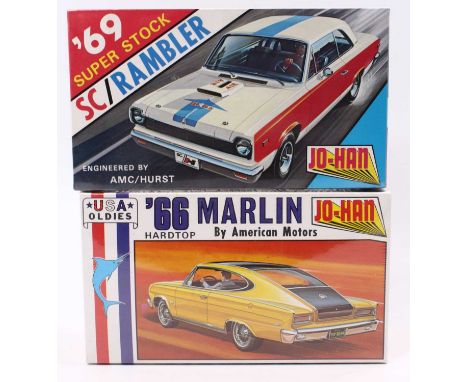 Jo-Han 1.25 scale, C3666 1966 Rambler Marlin &amp; GC2500 1969 American S/C Rambler 2dr 390. Early 1970’s ex Zurich shop stoc