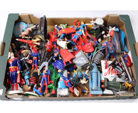 Tray containing a quantity of TV and Super Hero related action figures and ceramics, to include a Wade Superman Figure