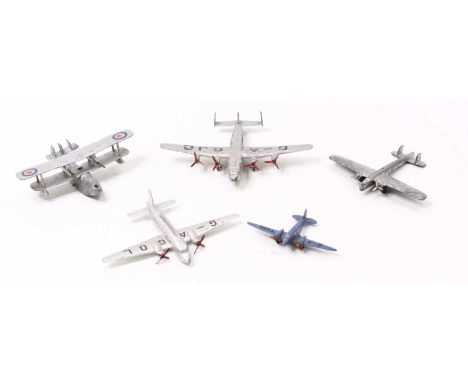 Dinky Toys group of 5 loose and play worn aircraft diecast to include; No.60H Singapore Flying Boat, No.70 Viking, No.704 Avr