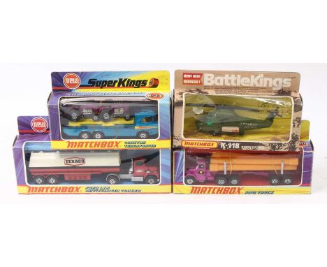 Matchbox group of 4 to include; No.K-118 Kaman Seasprite, No.K-10 Pipe Truck, K-21 Tractor Transporter and No.K-16 Ford Artic