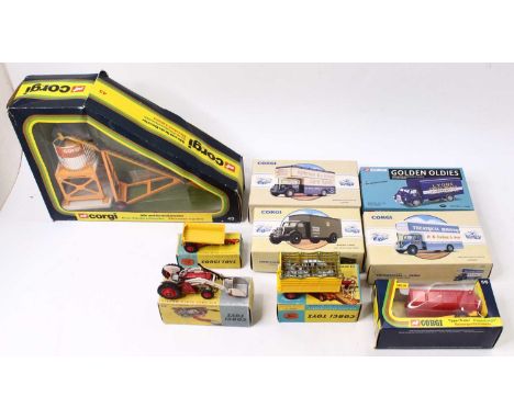 One box of mixed Corgi toys to include a silo and grain elevator, a beast carrier trailer, a Massey Ferguson 65 tractor with 