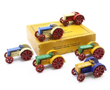 Dinky Toys pre-war No.22E Farm Tractor original trade box containing 6 models - yellow lift off lid card box, code A966B with