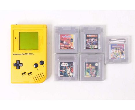 A Nintendo Gameboy Portable Entertainment Console in yellow body (lacking Front Screen Cover) together with a group of 5 Rela