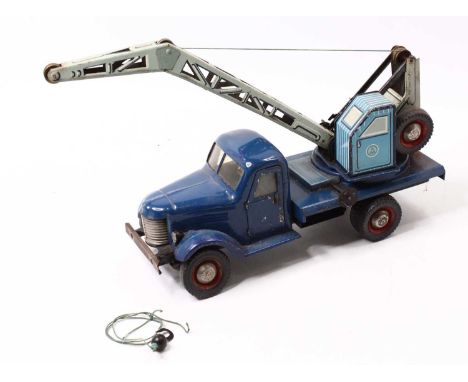ZIL Toy of Russia, tinplate large scale model of a breakdown crane, dark blue cab and back, with light blue tin printed opera