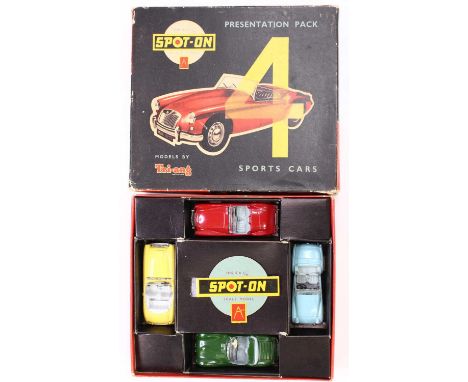 Triang Spot On 4 Sports Car Gift Set, comprising MGA with red body and grey interior, Triumph TR3 with light blue body and gr