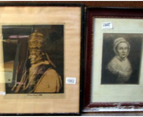 Portrait of a lady which reads verso 'Mary Jones Born July 20 1720 painted by Wm Cave in 1772' (framed and glazed) and a pict