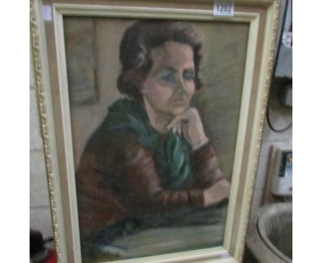 Circa 1950s oil on board portrait of a lady signed Dunlop, framed.