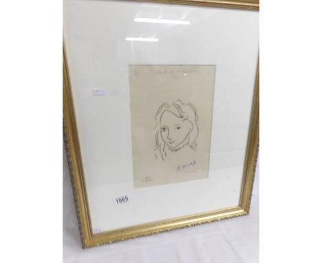 Henri Matisse (1869-1954) print entitled 'Portrait of Marguerite', stamped and signed in coloured pencil.