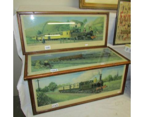 C. Hamilton Ellis (1909-1987) 3 railway-themed carriage prints 'Travel in 1880, 1895 and 1905' of pre-grouping railway compan