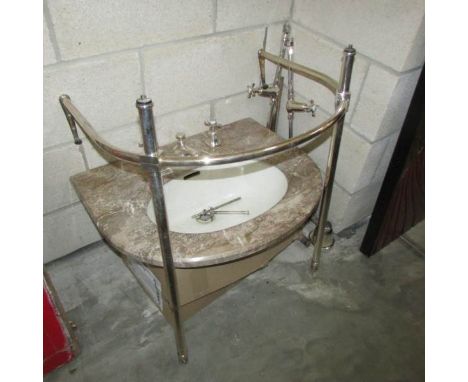 A good quality marble effect wash basin complete with stand and fittings.