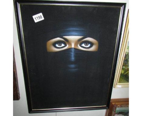 An Arabic portrait painting on velvet. ****Condition report**** Good condition with no damage observed