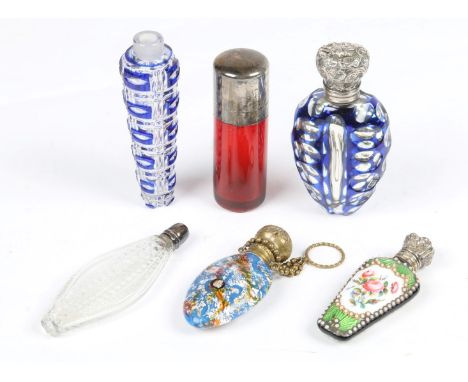 A VICTORIAN RUBY GLASS AND SILVER MOUNTED SCENT BOTTLE of cylindrical form with clear glass stopper, Sampson Mordan, London 1