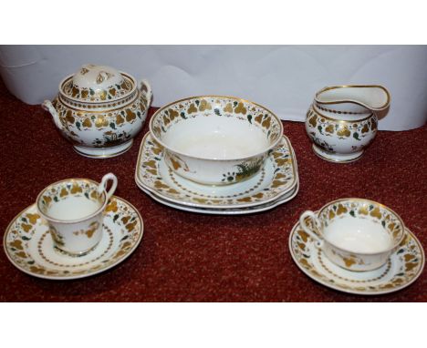 A SPODE FELSPAR PORCELAIN PART TEA SET comprising: two bread and butter plates; sucrier and cover; cream jug; slop bowl; six 