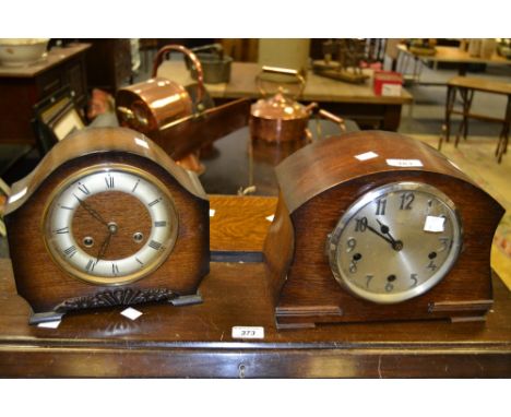 A George V oak mantel clock, another (2)