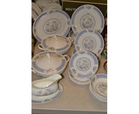 A Royal Albert Songbird pattern dinner service, for six, comprising dinner plates, dessert plates, side plates, fruit bowls, 