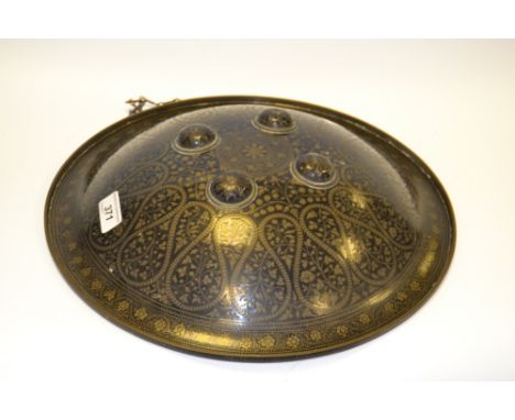 An Indian Niello Ware brass shield, converted to a light fitting
