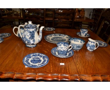 Blue and White Ceramics - a Palissy part tea service printed with rural scenes of the Avon