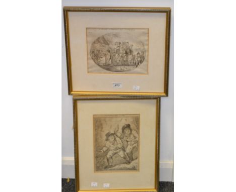 Cruikshank, after, Woodward, by, A Sketch at Burrows-Ash, Derbyshire, monochrome etching, plate 88, 18cm x 22cm;   another, S