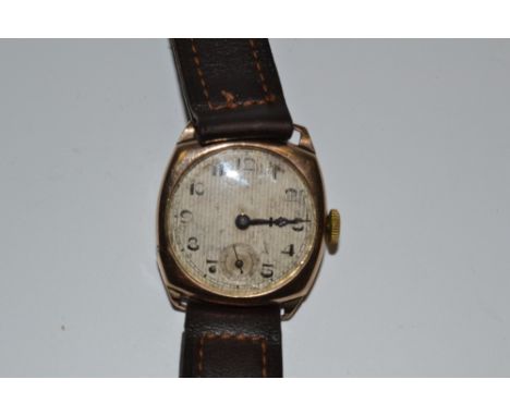 Watches - a vintage 9ct gold case gentleman's wrist watch, stripped silvered dial, Arabic numerals, subsidiary seconds, 15 je