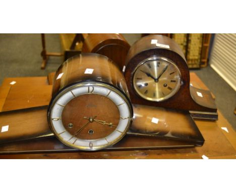 A 1930s oak Napoleon hat mantle clock; another (2)