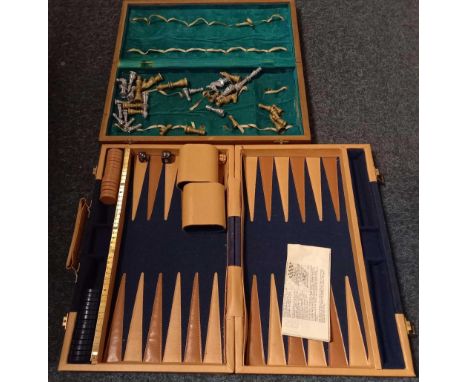 VINTAGE BOX OF BACKGAMMON &amp; ANOTHER FOR CHESS WITH PIECES