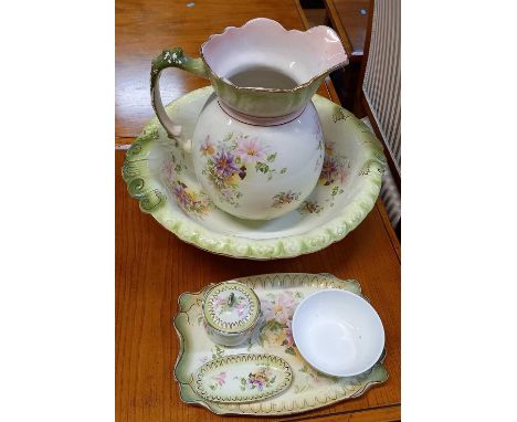 DECORATIVE EWER &amp; BASIN &amp; MATCHING BATHROOM SET WITH 1 WHITE WASH BOWL