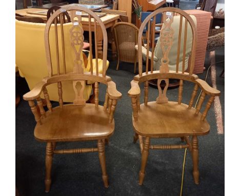 SINGLE ERCOL STICK BACK CHAIR &amp; TWO MATCHING BEECH WHEEL BACK CARVER CHAIRS