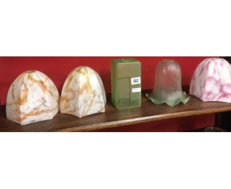COLLECTION OF 5 VARIOUS 1930'S ART DECO GLASS LAMP SHADES 