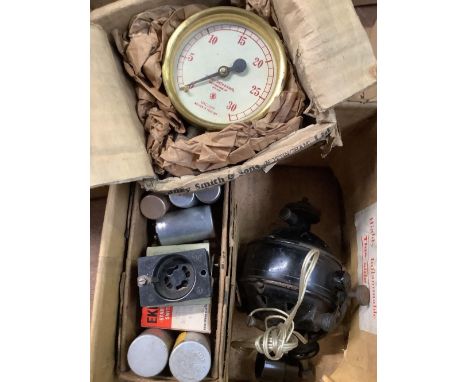 CARTON WITH VACUUM GAUGE, DENTAL DRILL MOTOR, MISSING 1 LUBRICATOR &amp; FLUORESCENT LIGHT STARTERS