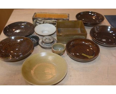 Carolina M. Valvona, a mixed lot of stoneware rectangular and circular glazed bowls, together with miniature candlesticks etc