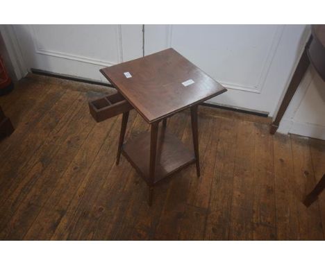 An early 20thc mahogany lamp table, the square top with moulded edge, fitted with a drawer, square tapered supports, under sh