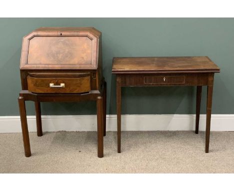 SMALL ART DECO WALNUT BUREAU & TABLE the bureau with single drawer on octagonal supports, 102 (h) x 68 (w) x 48cms (d) and a 