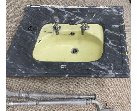 VINTAGE SLATE FRAMED WASH BASIN with galvanised supports, 80 (h) x 77 (w) x 61cms (d)Provenance: private collection Conwy 