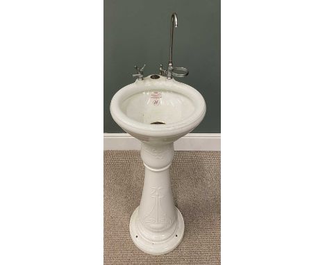 ART NOUVEAU RELIEF PATTERNED WASH BASIN & PEDESTAL with marks for 'Ozonita Morrison's Patent, DMC Limited', 111 (h - includin