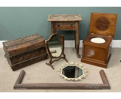 SIX VINTAGE FURNISHING ITEMS to include a heavy hall table with single drawer, 76 (h) x 62 (w) x 36cms (d), Victorian commode