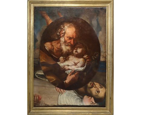 Oil painting on canvas.  Work obtained from the cleaning of two overlapping paintings. A comparison can be made with the canv