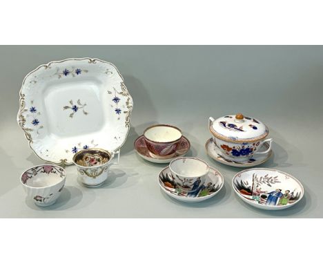 A small group of 19th century English porcelain and china - including a New Hall pattern no. 421 tea bowl and saucer, togethe