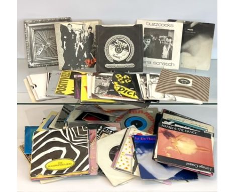 About 110 Punk / New Wave 7&rdquo; singles including Sex Pistols, The Clash, The Damned, Buzzcocks (Spiral Scratch EP), D.O.A